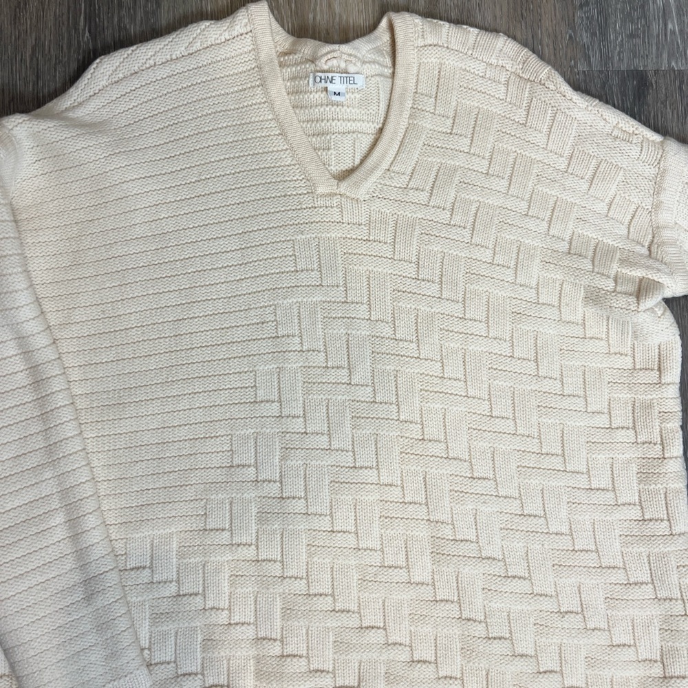 Ohne Titel cream v neck merino wool basket weave pattern sweater Medium - Picture 3 of 7